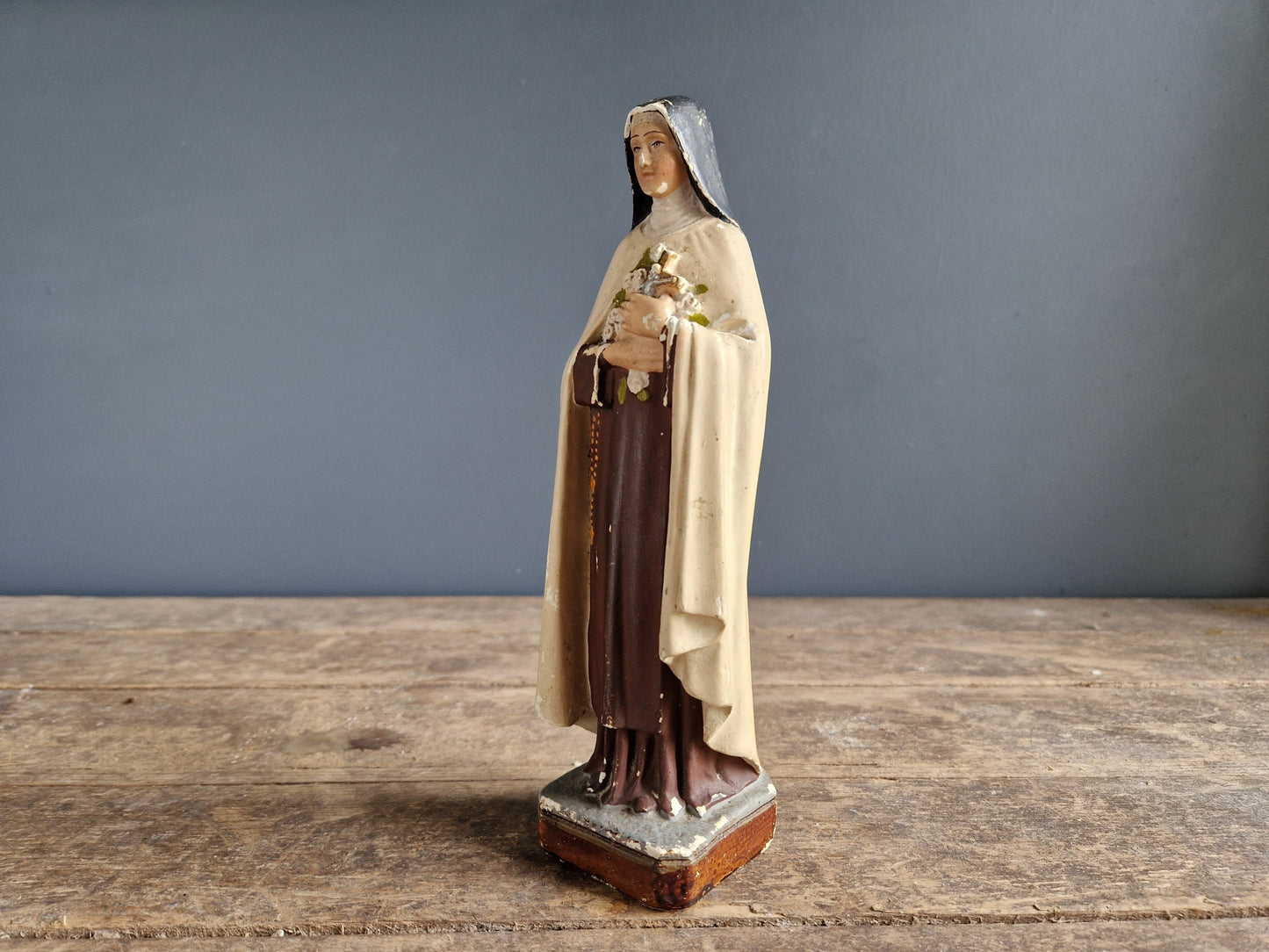 French statue St Therese of Lisieux. Chalkware statue.