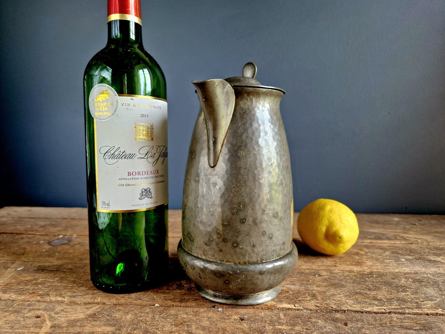 Antique Huttons of Sheffield Pewter Jug, Hand Hammered Finish