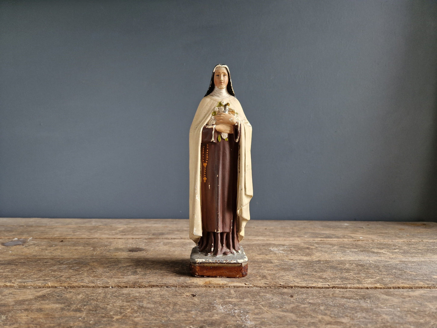 French statue St Therese of Lisieux. Chalkware statue.