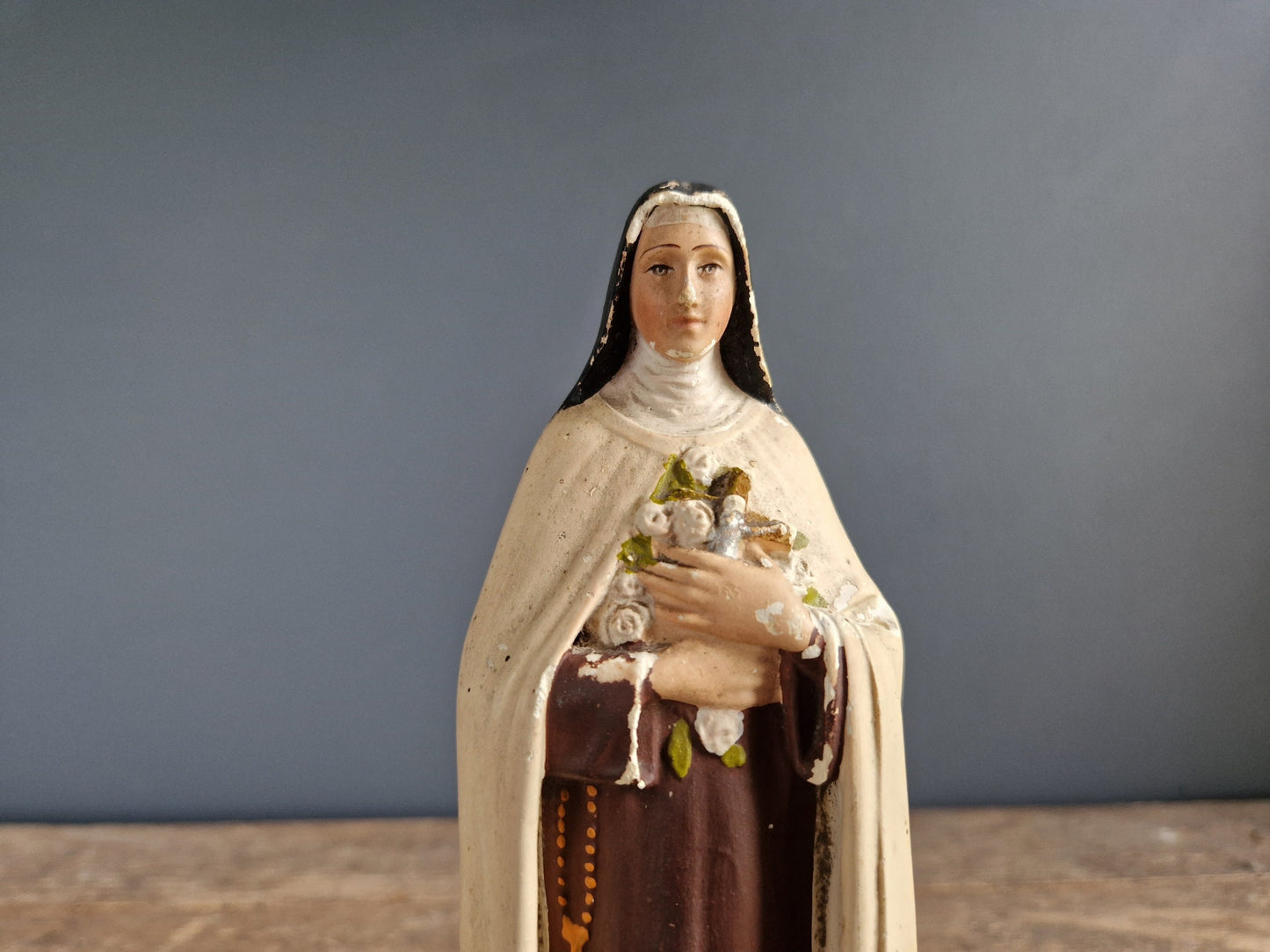 French statue St Therese of Lisieux. Chalkware statue.