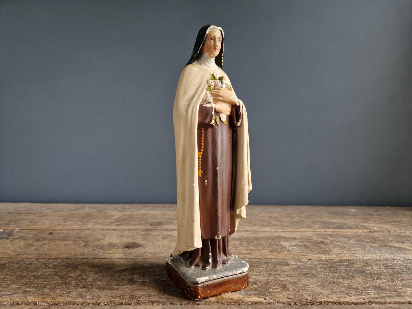 French statue St Therese of Lisieux. Chalkware statue.