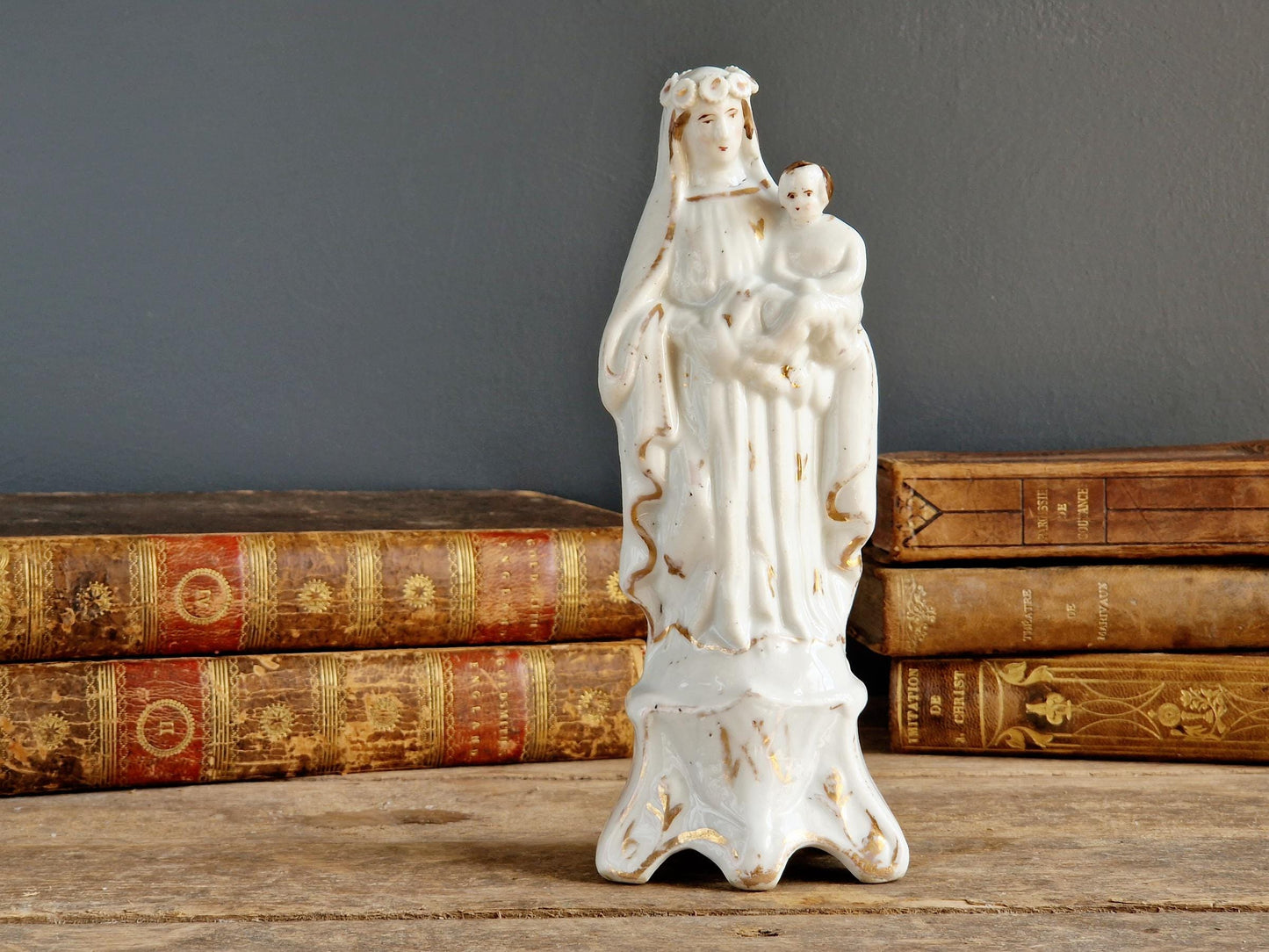 French antique porcelain Madonna statue. Virgin Mary statue.