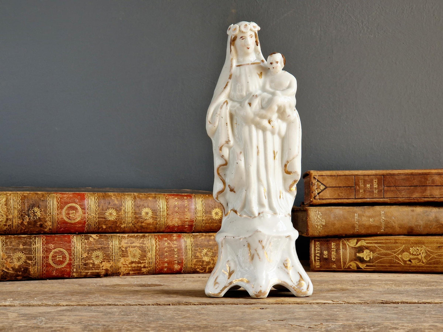 French antique porcelain Madonna statue. Virgin Mary statue.