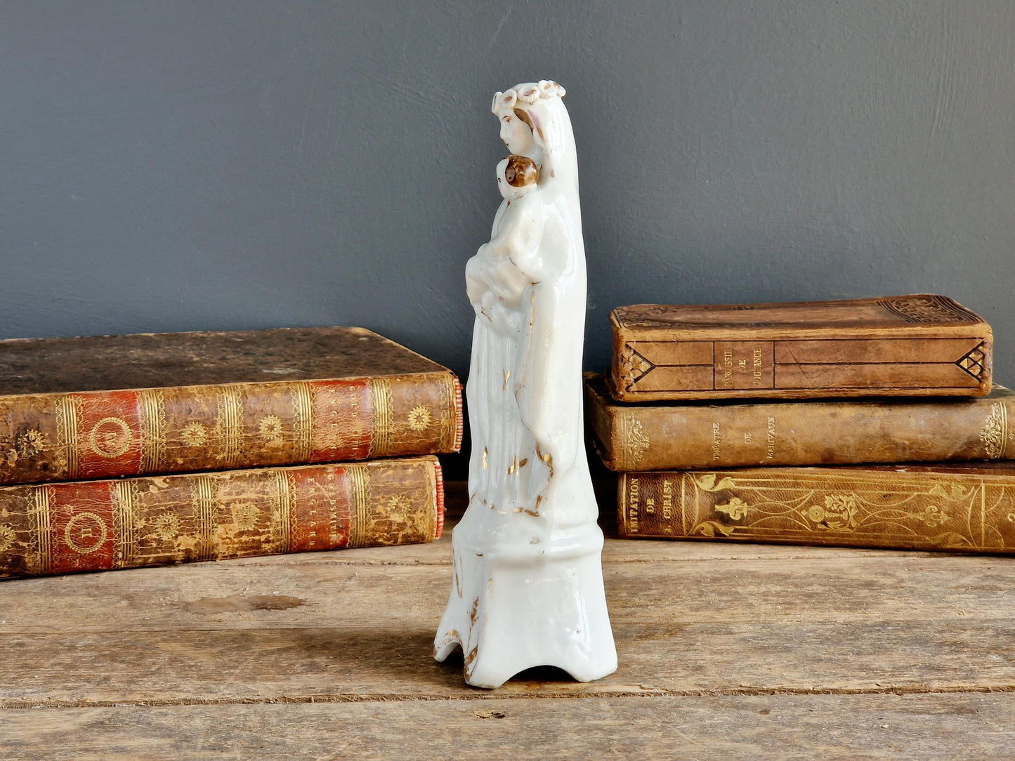 French antique porcelain Madonna statue. Virgin Mary statue.