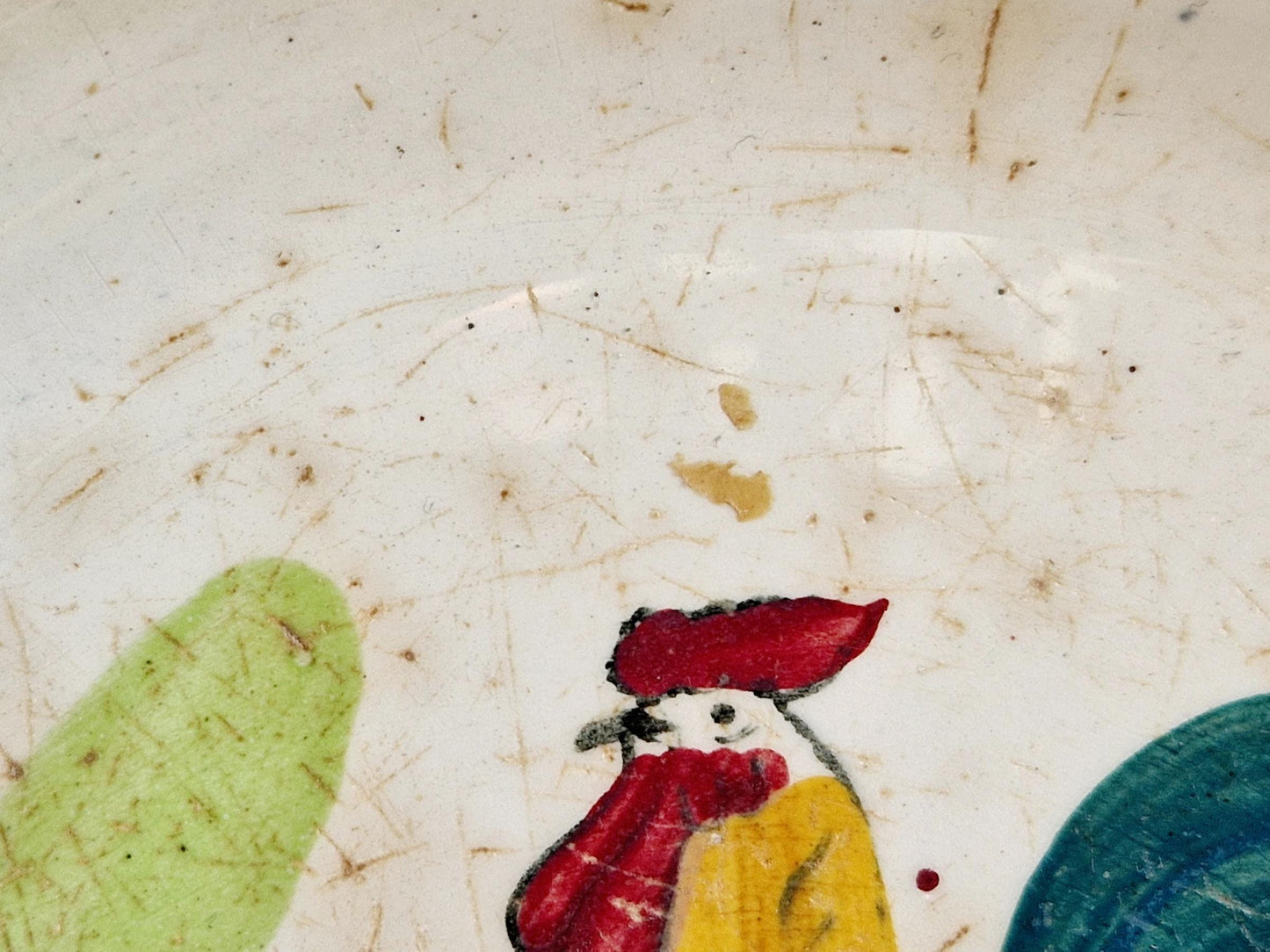 French antique cockerel plate Hand painted rooster plate.