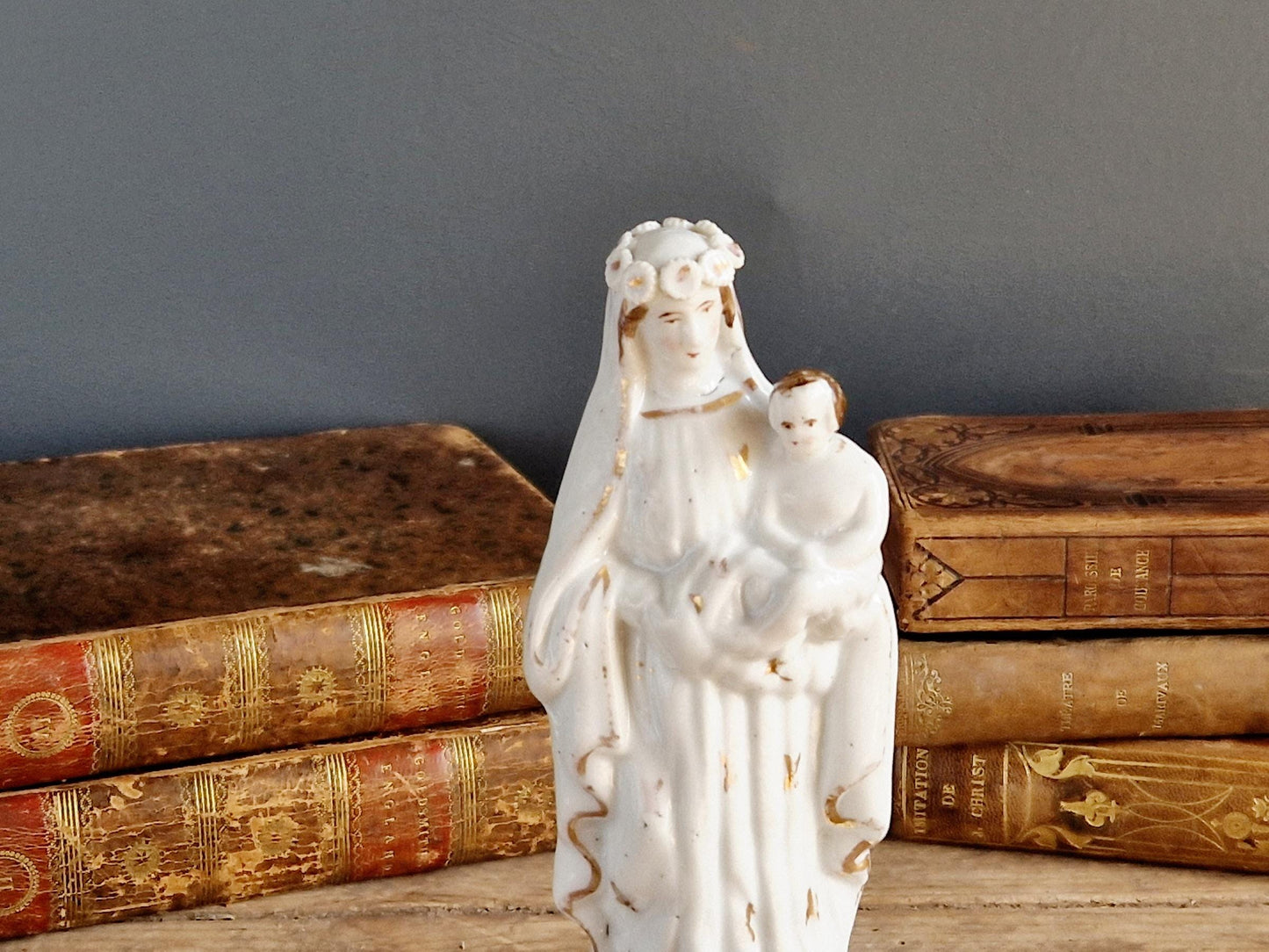 French antique porcelain Madonna statue. Virgin Mary statue.