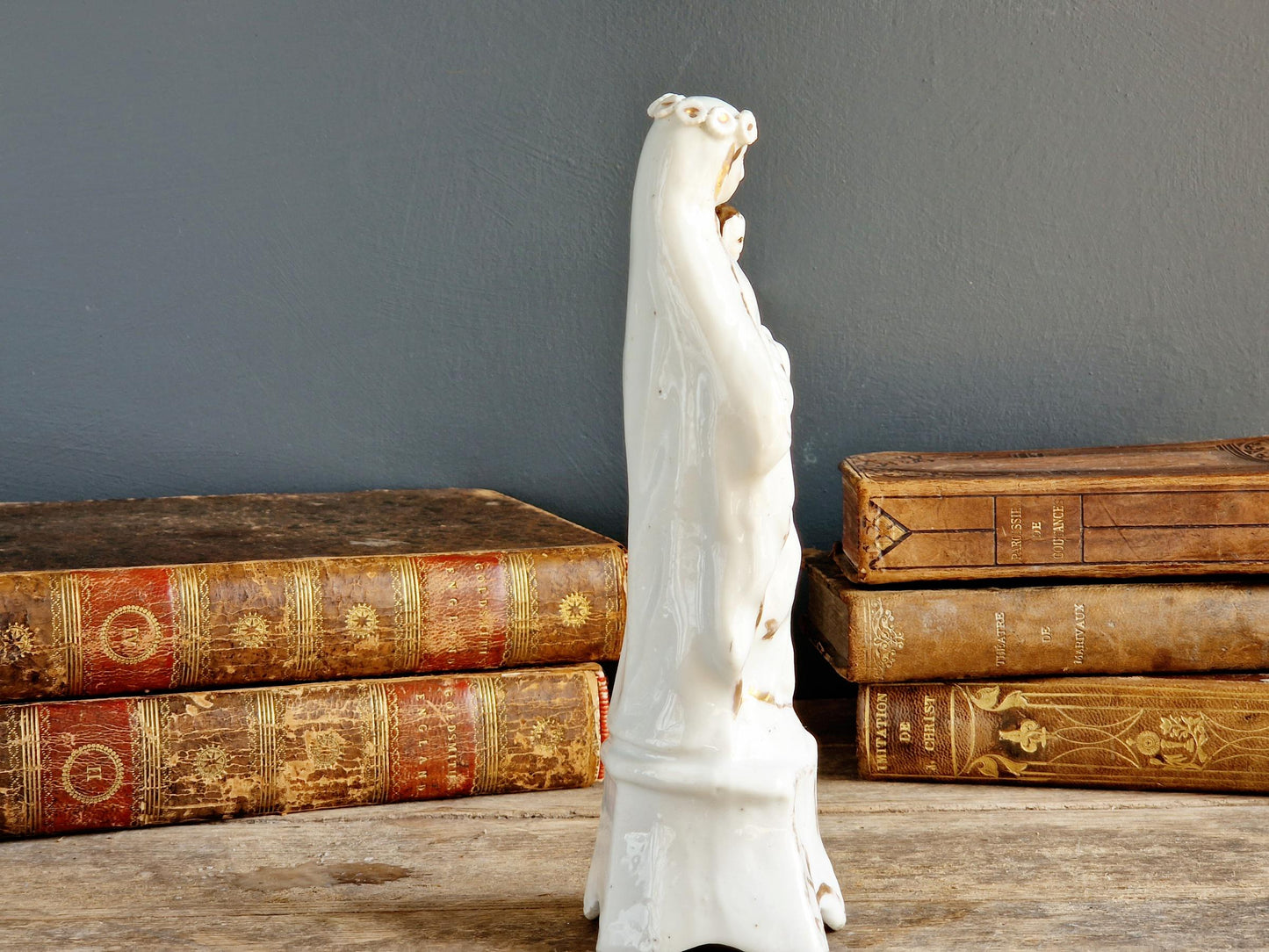 French antique porcelain Madonna statue. Virgin Mary statue.