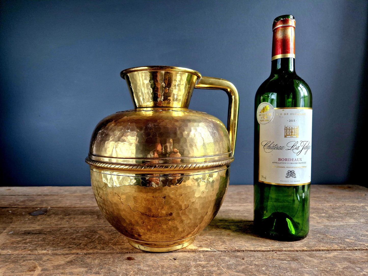 French brass dairy jug brass milk jug French vintage canne a lait French farmhouse decor French country home artisan made vintage dairy jug