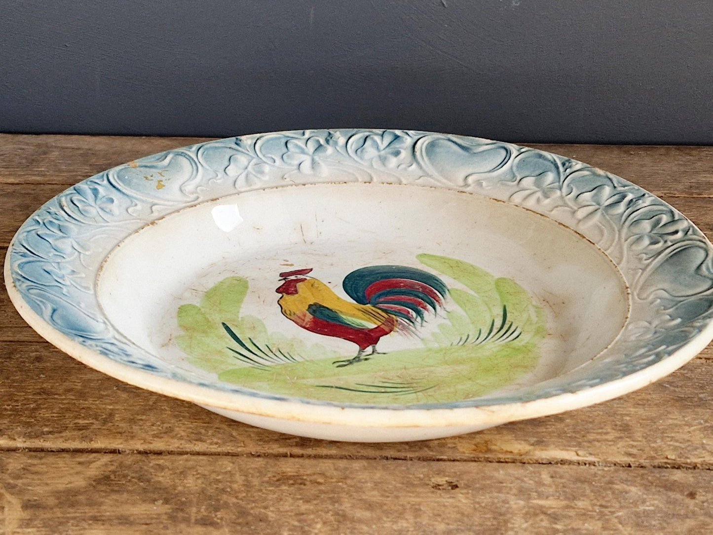 French antique cockerel plate Hand painted rooster plate.