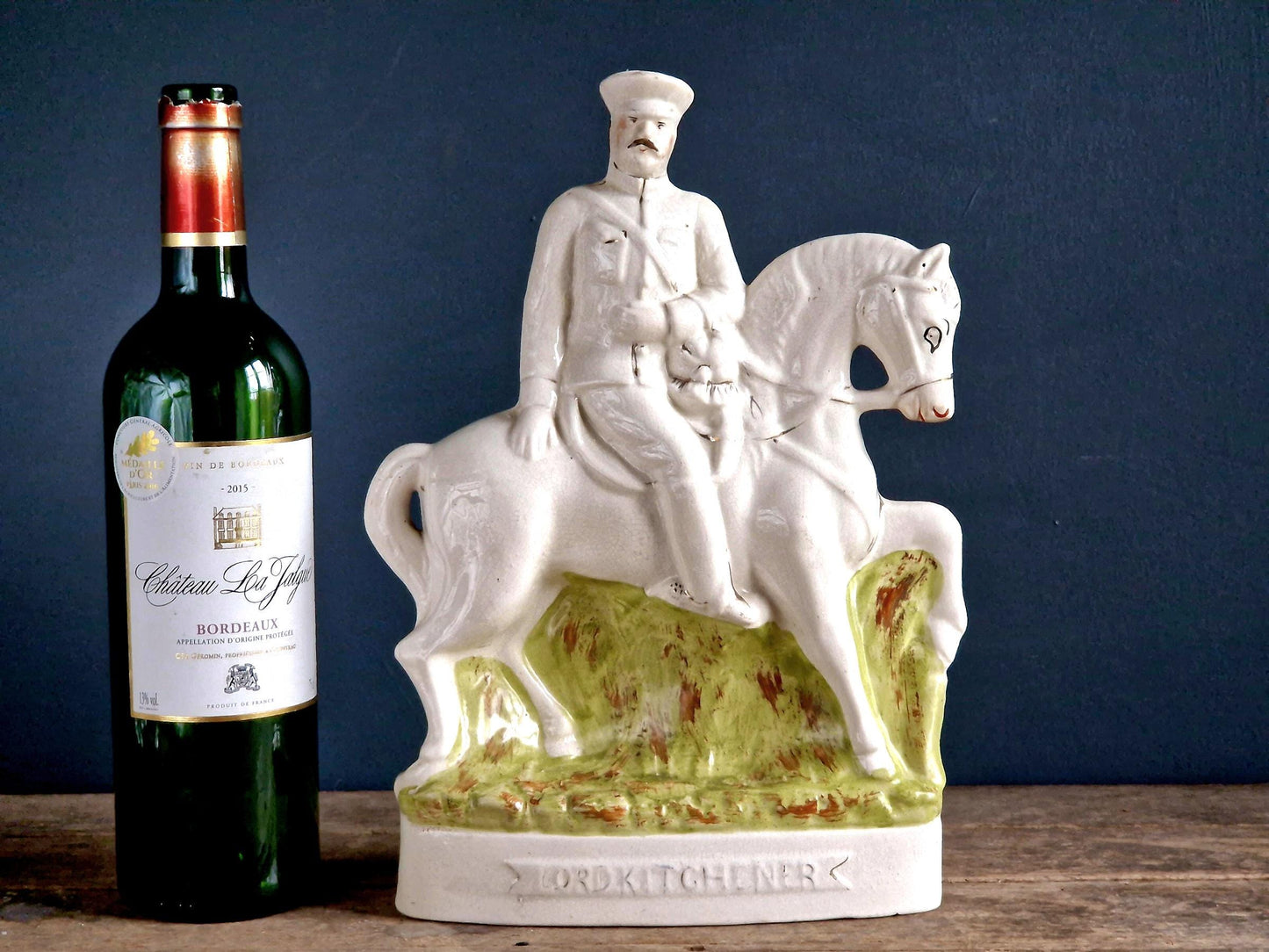 Statue antique de Staffordshire Flatback : Lord Kitchener à cheval
