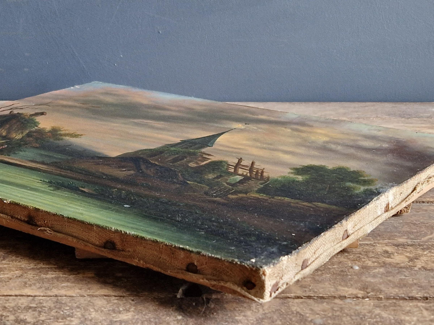 French antique oil painting Antique portrait of a country scene.