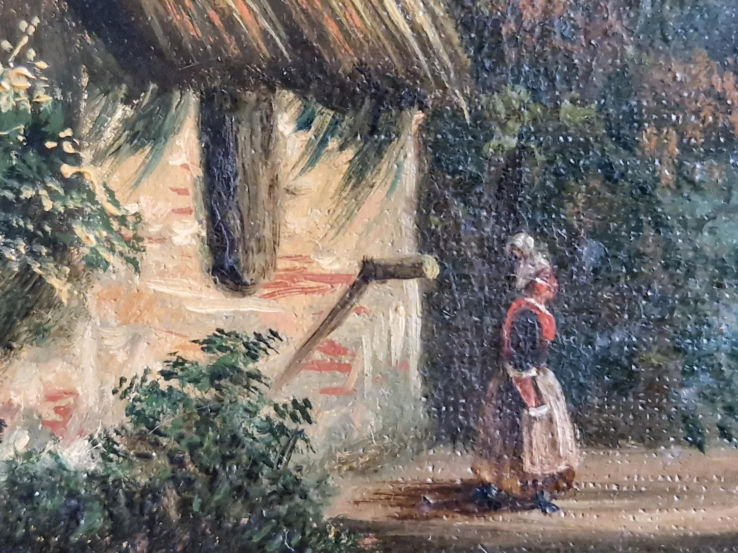 French antique oil painting Antique portrait of a country scene.