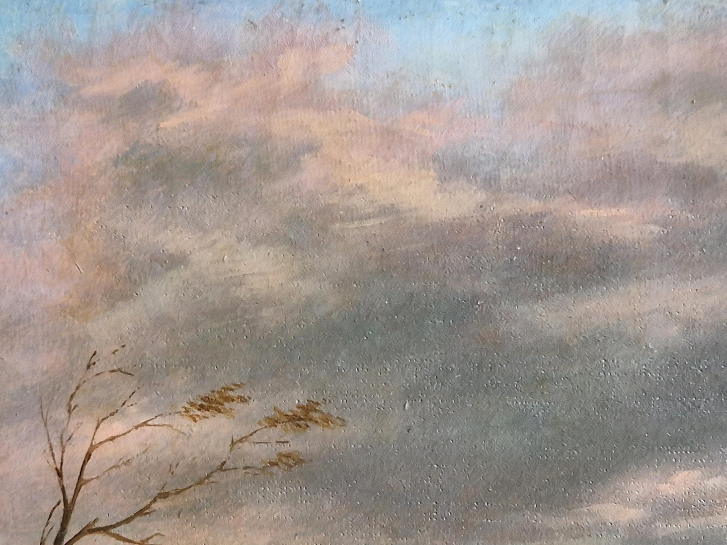 French antique oil painting Antique portrait of a country scene.