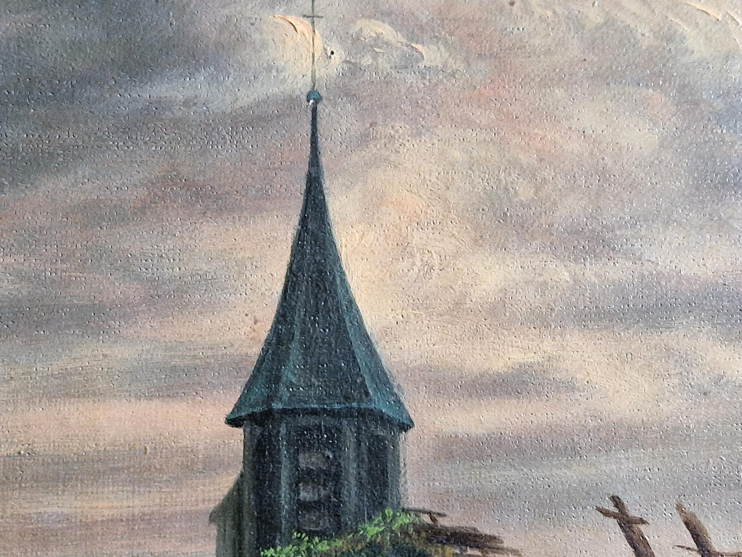 French antique oil painting Antique portrait of a country scene.