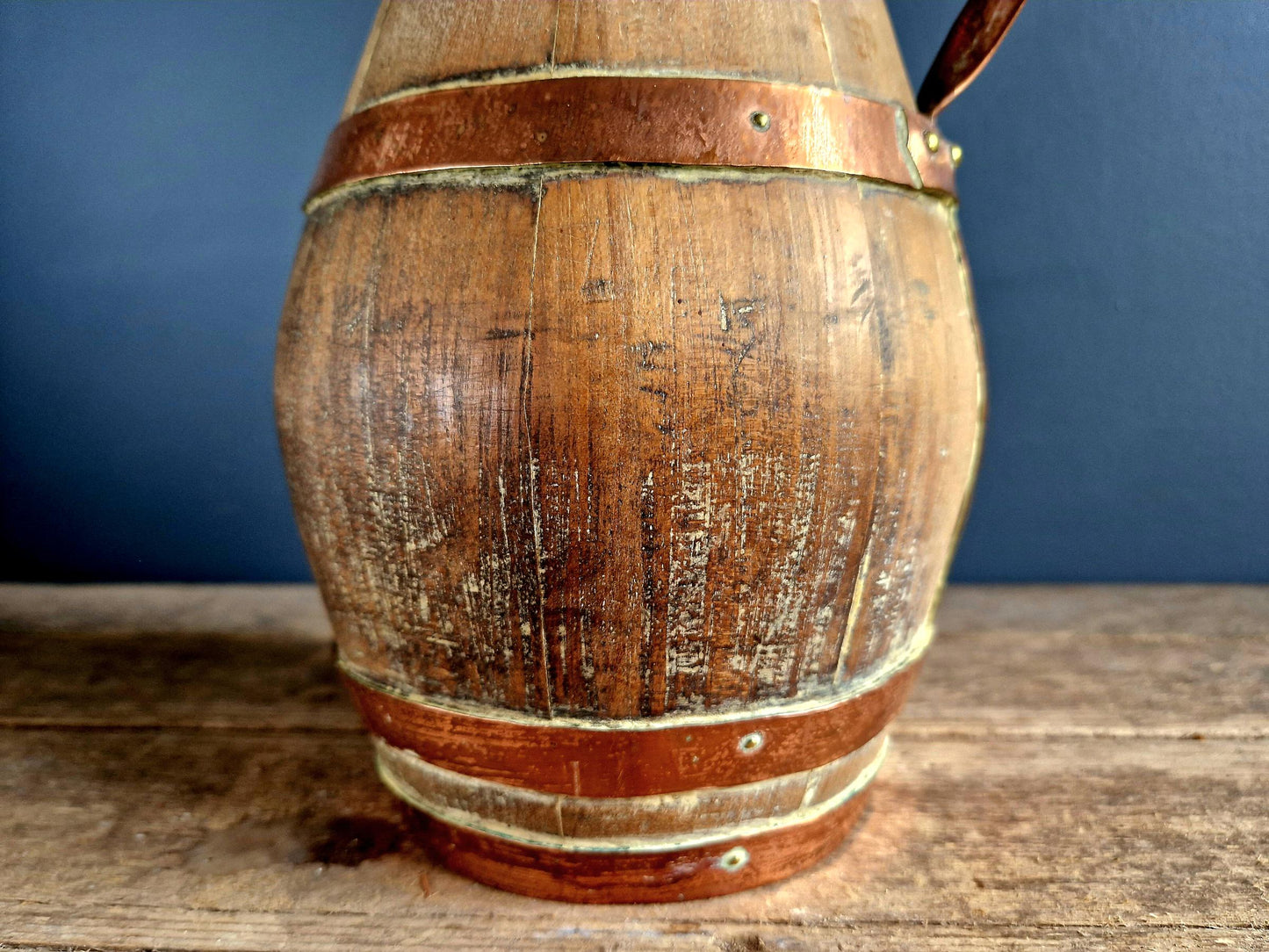 Wooden cider pitcher. French vintage wooden cider jug.