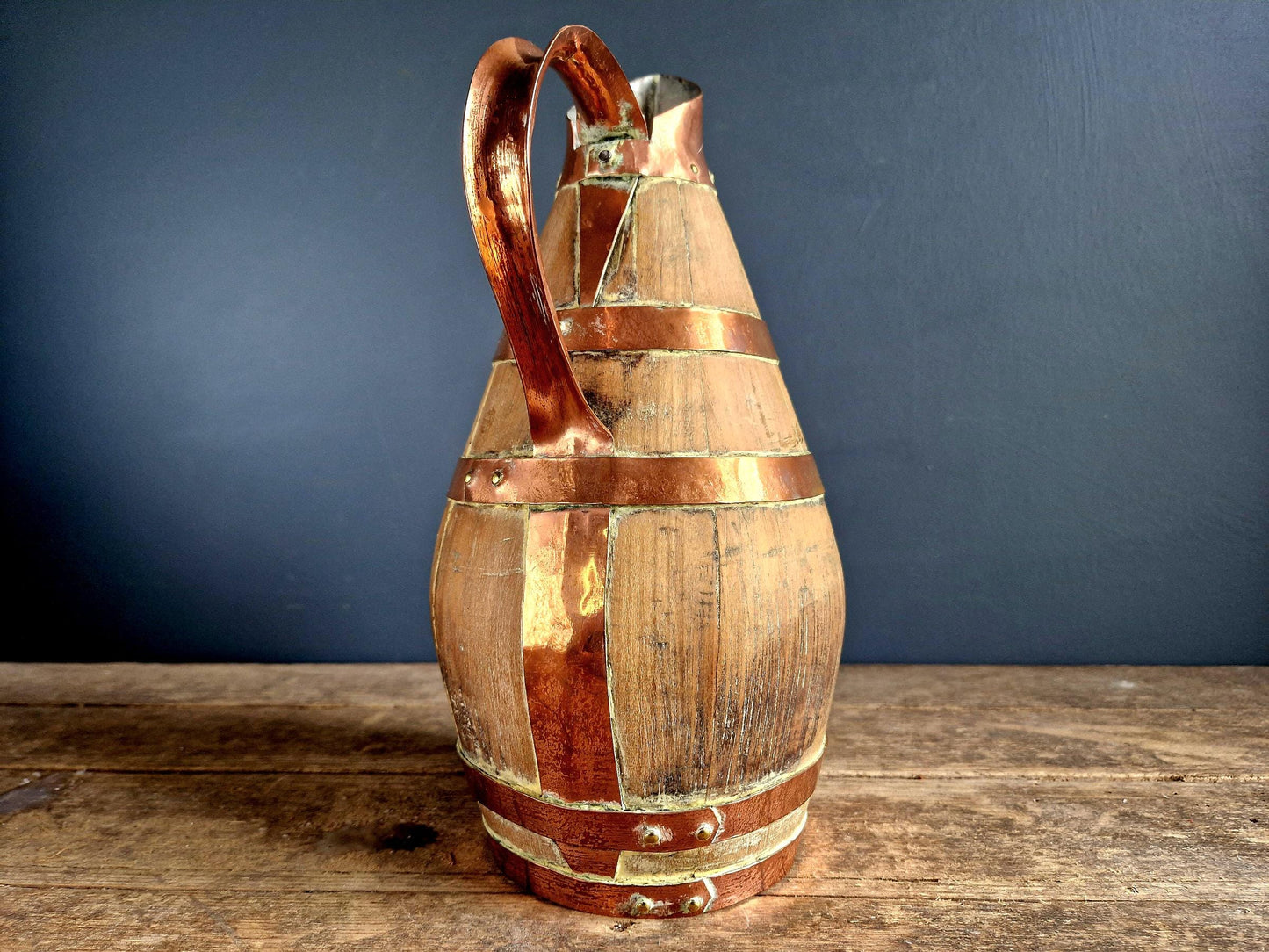 Wooden cider pitcher. French vintage wooden cider jug.
