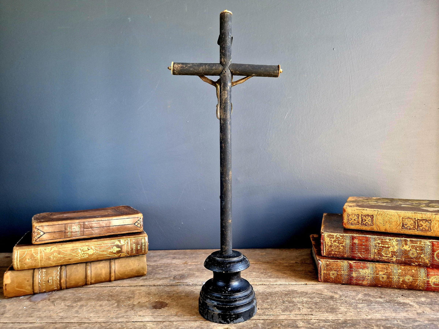 Antique crucifix French black wooden Napoleon III crucifix.