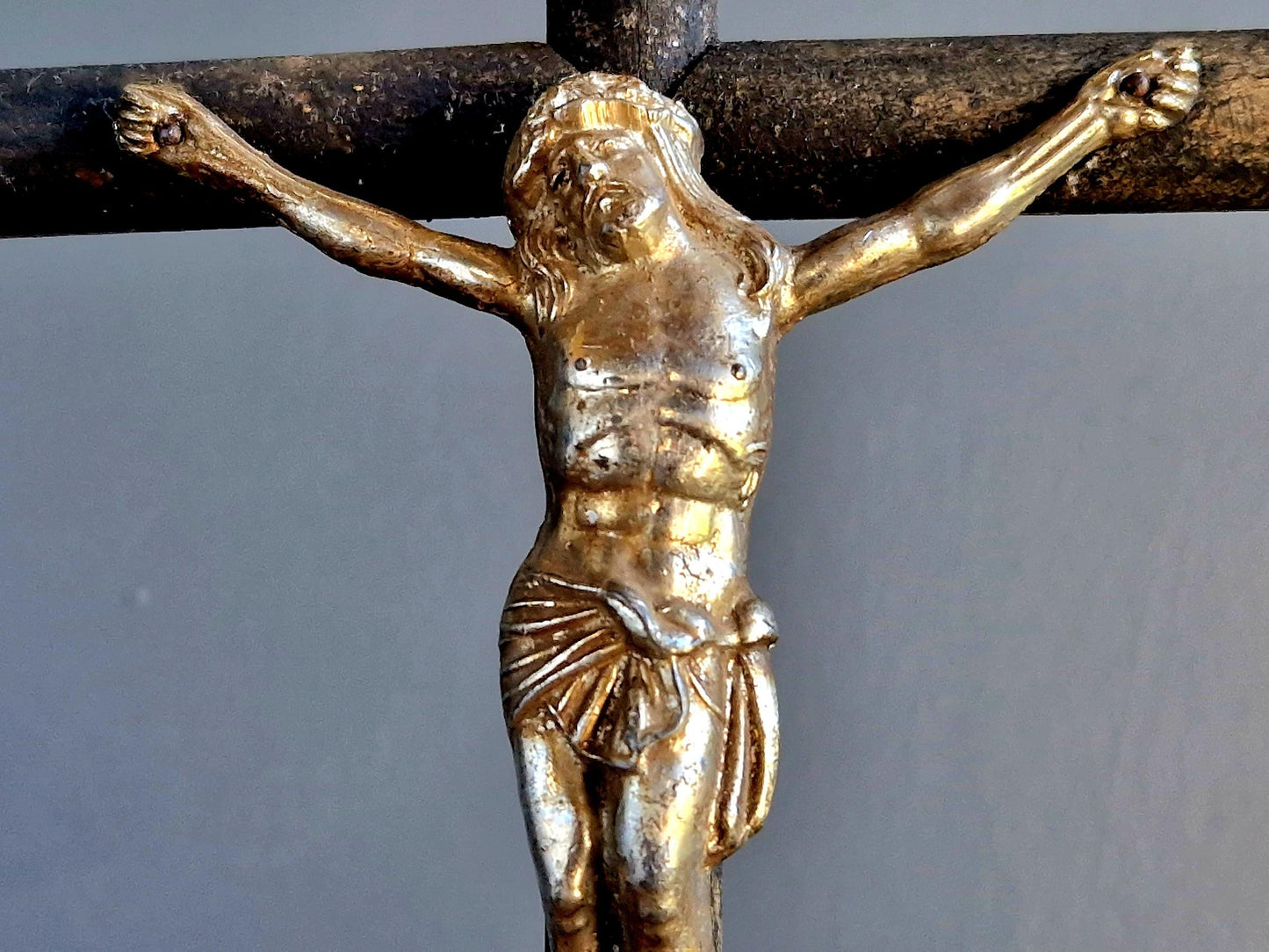 Antique crucifix French black wooden Napoleon III crucifix.