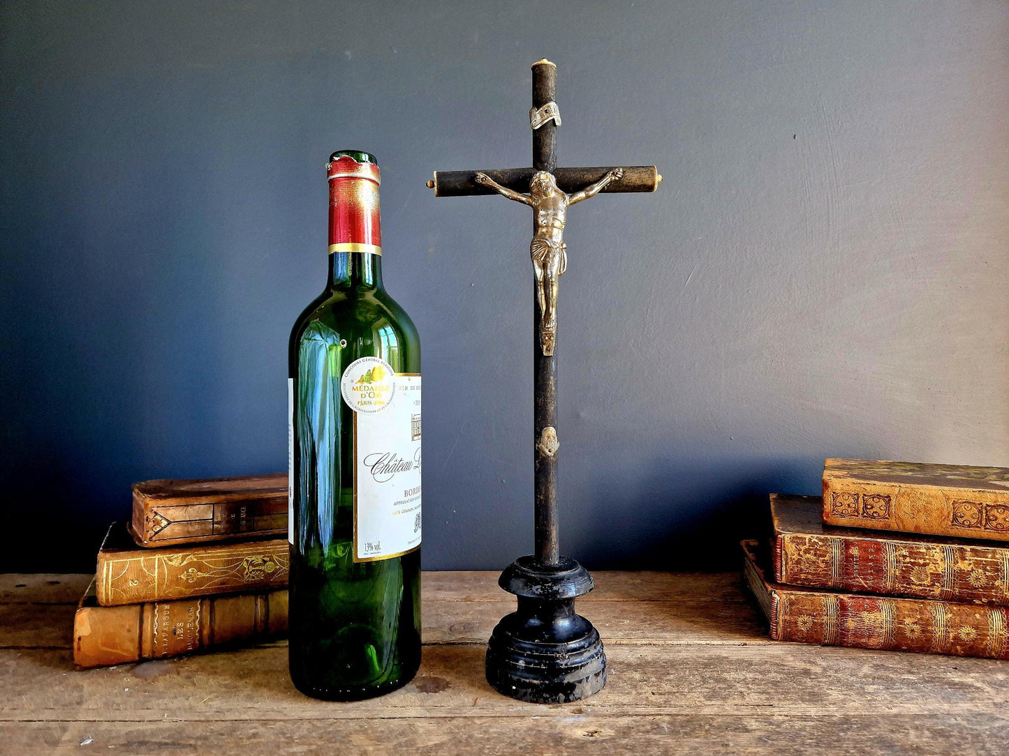 Antique crucifix French black wooden Napoleon III crucifix.
