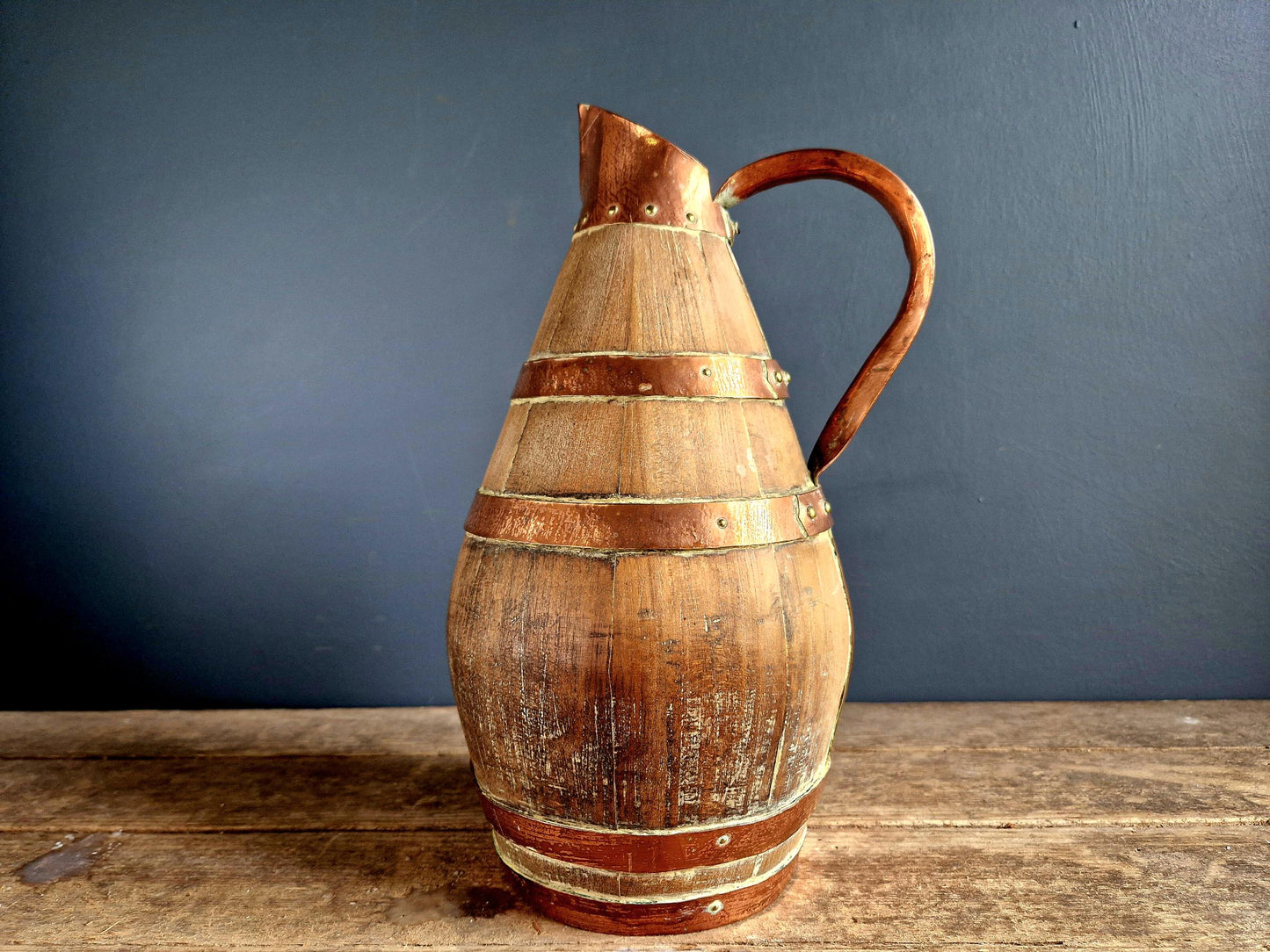 Wooden cider pitcher. French vintage wooden cider jug.