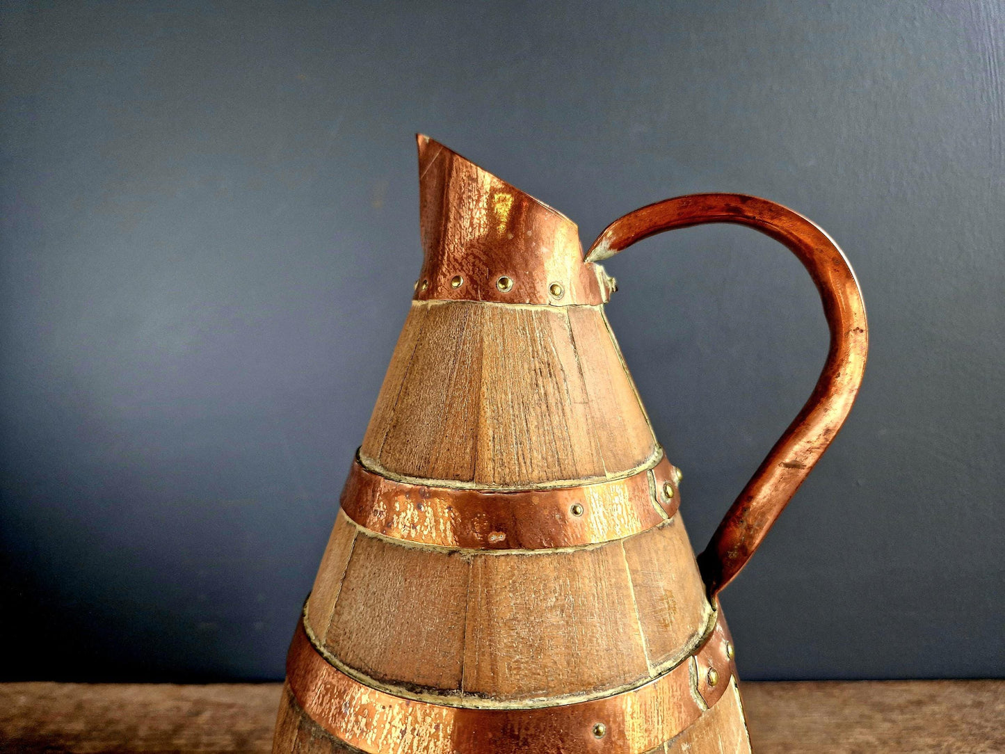Wooden cider pitcher. French vintage wooden cider jug.