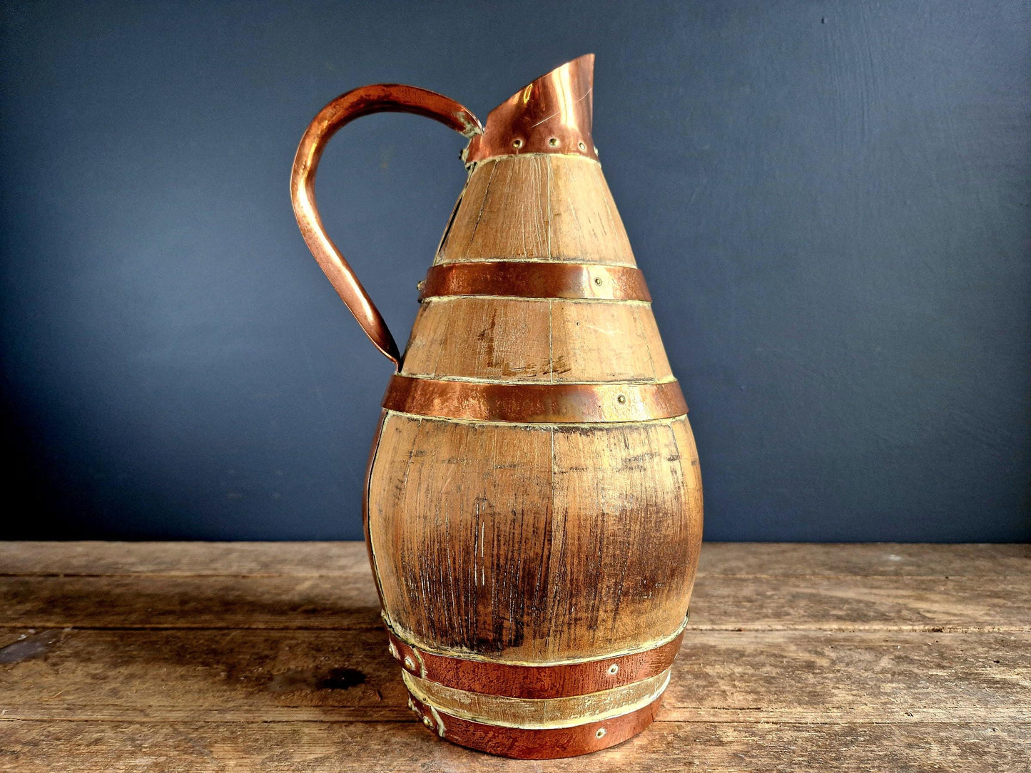 Wooden cider pitcher. French vintage wooden cider jug.