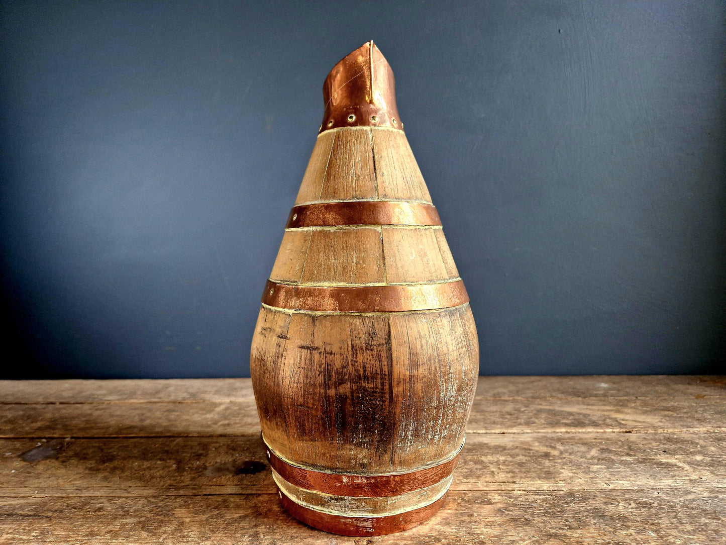 Wooden cider pitcher. French vintage wooden cider jug.