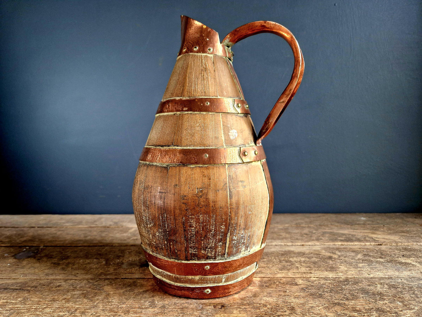 Wooden cider pitcher. French vintage wooden cider jug.