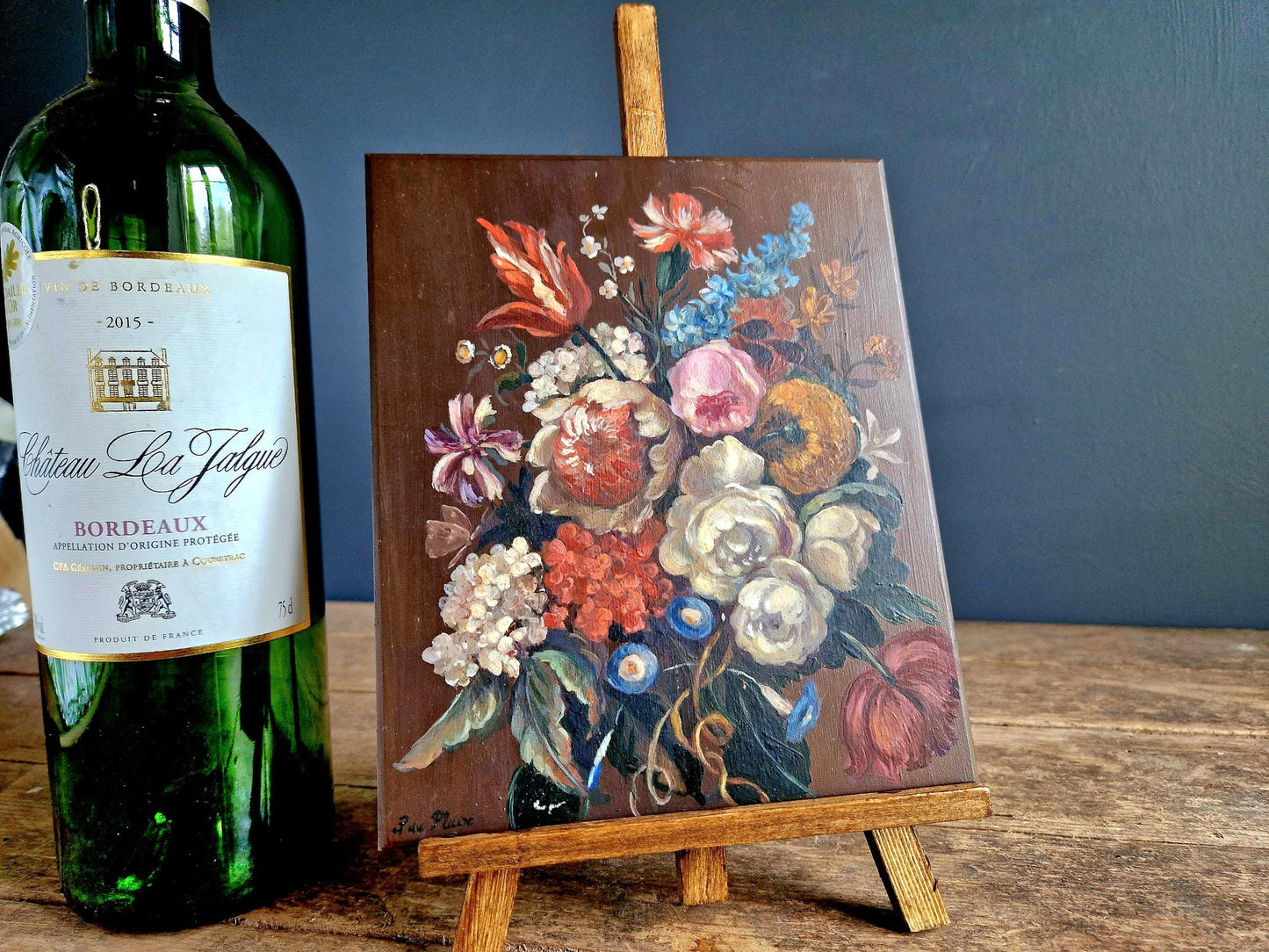 French Floral Oil Painting on Copper: Vintage European Wall Art (6x7 in)