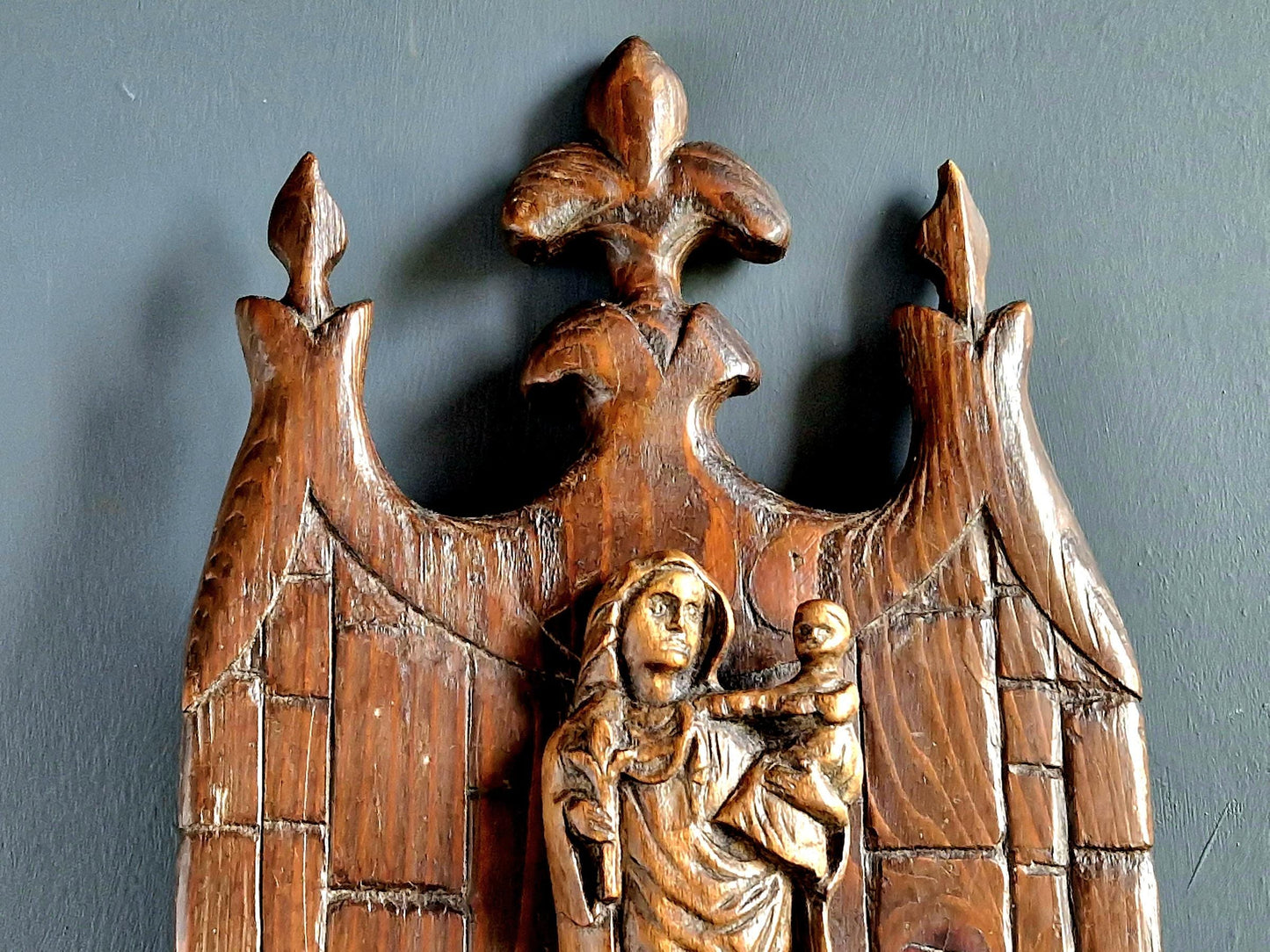 Jesus Christ antique wooden religious wall art.