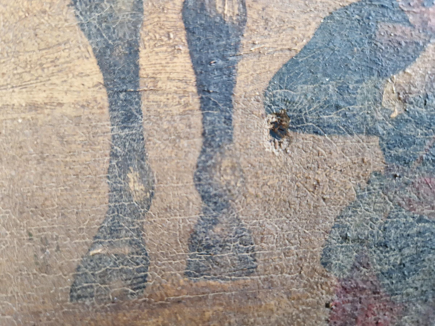 Antique oil painting of soldier and horse French oil painting.