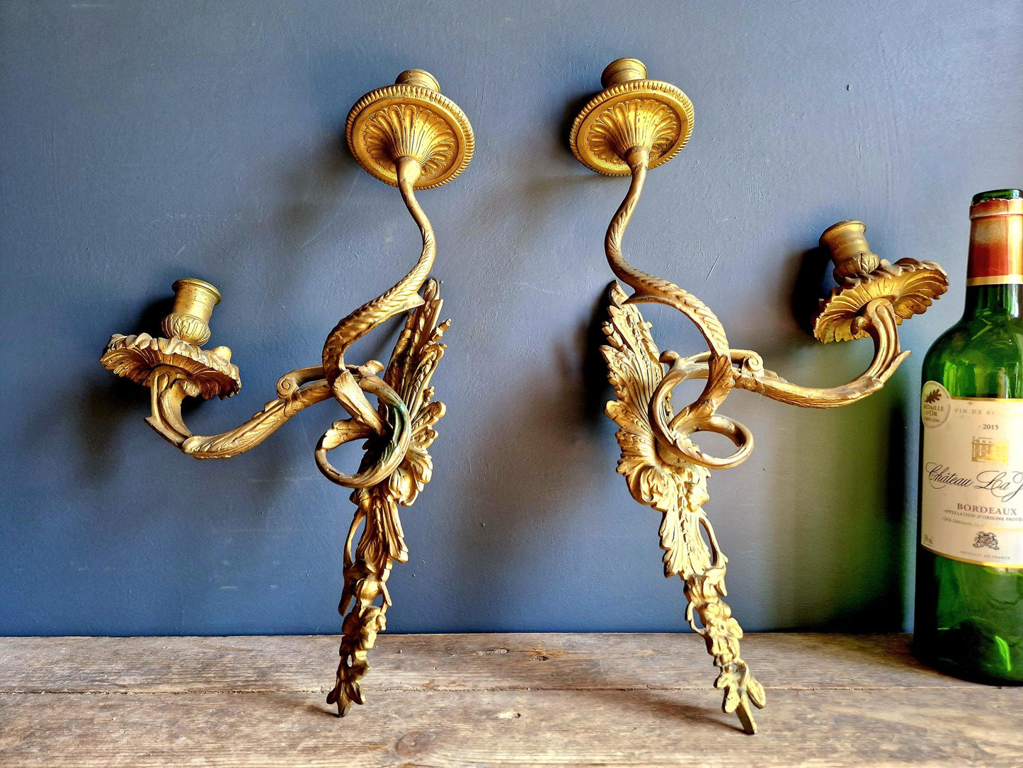 French bronze sconces Pair of French bronze appliques Chateau sconces.
