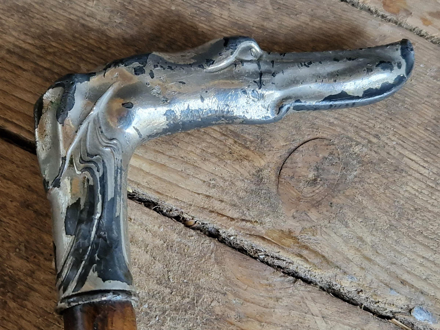French Art Nouveau walking cane. Dogs head antique walking stick.