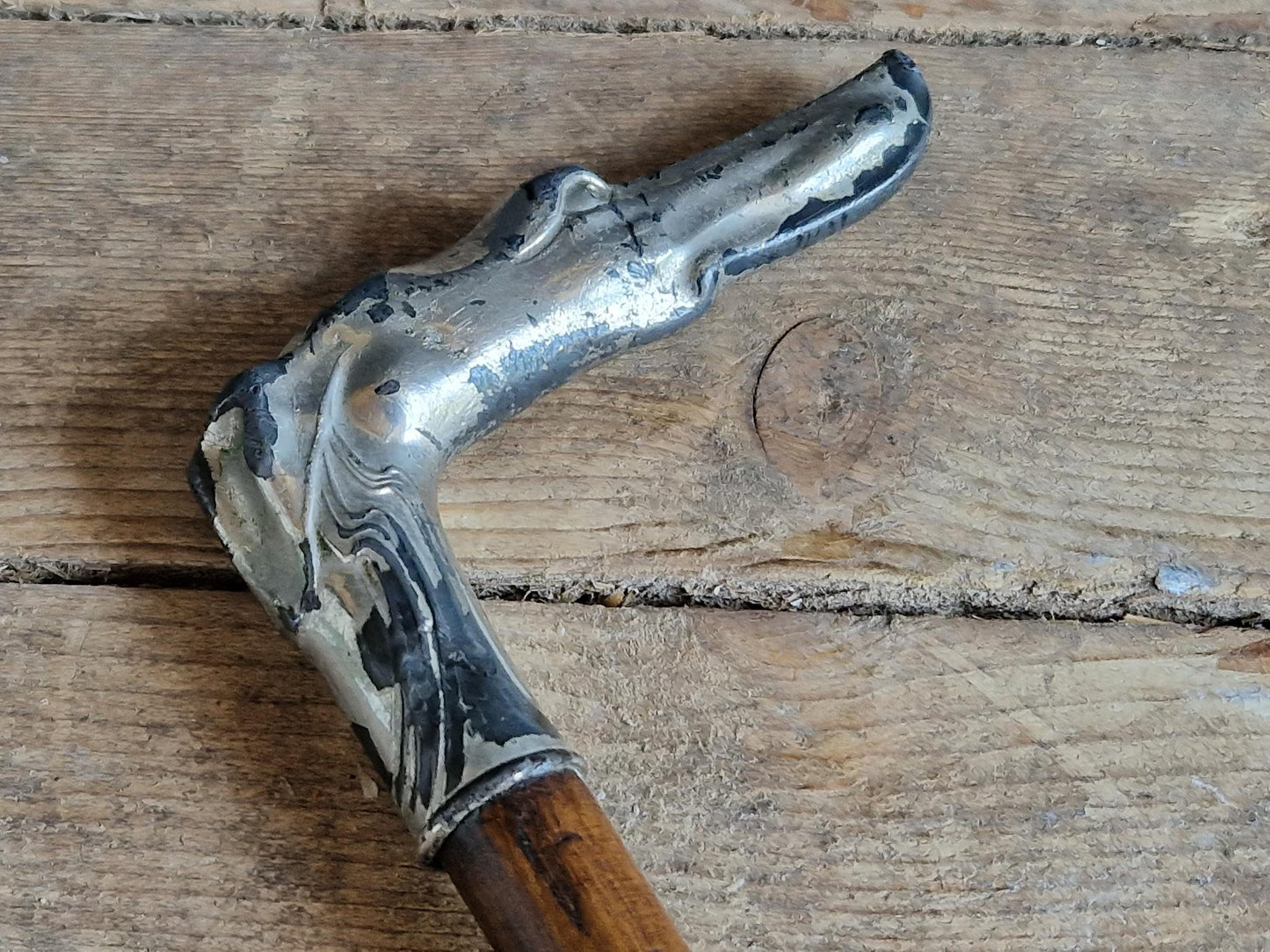 French Art Nouveau walking cane. Dogs head antique walking stick.