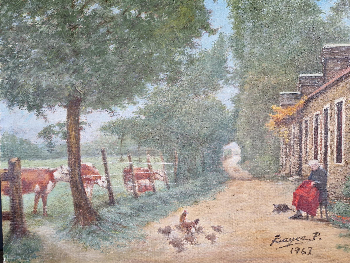 French original oil on board painting showing a country scene.
