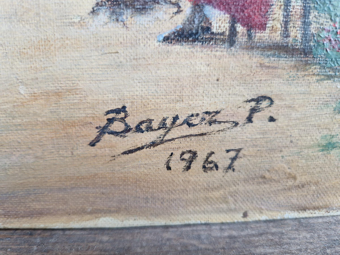 French original oil on board painting showing a country scene.