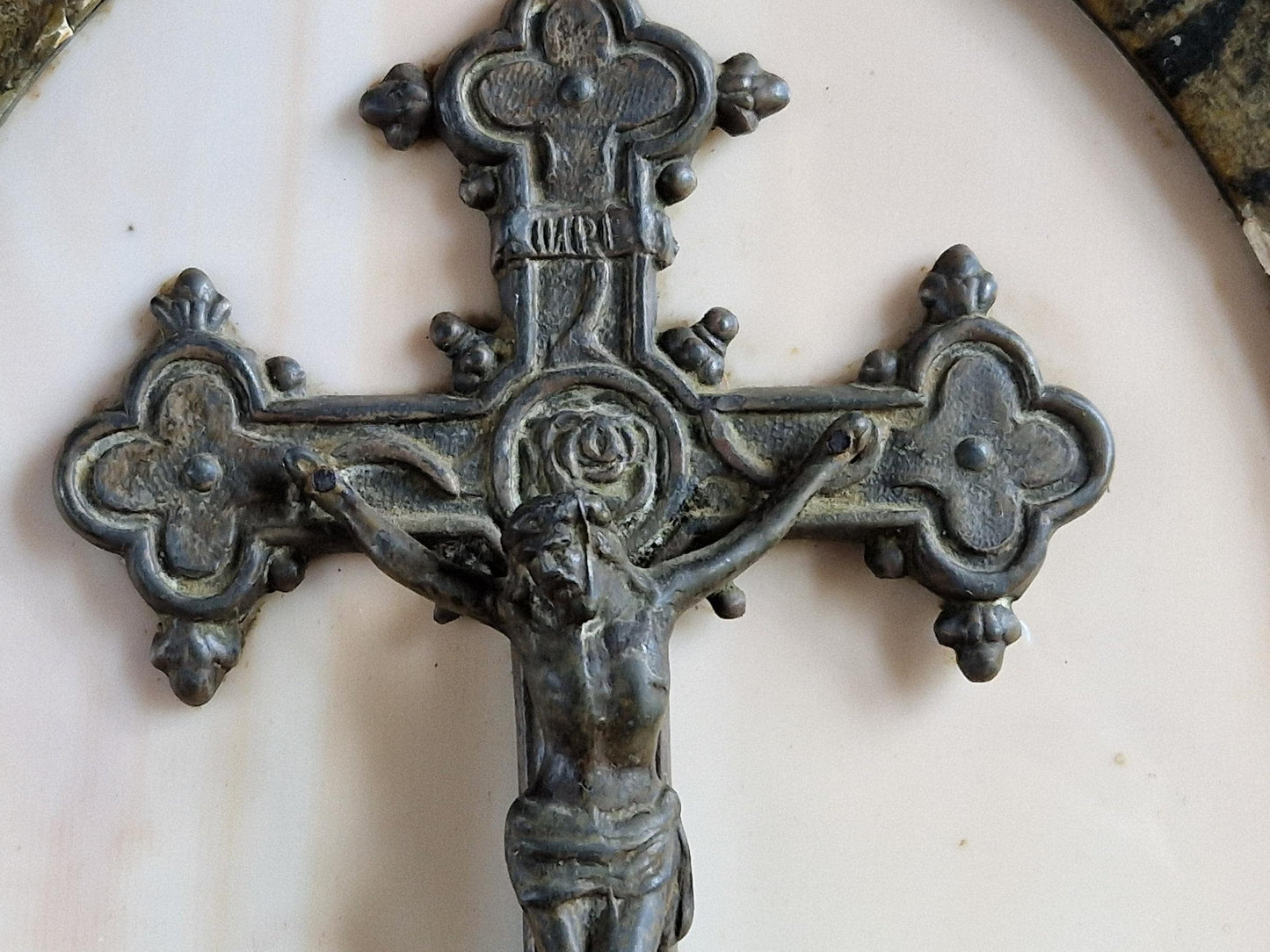 French Catholic antique crucifix Wall hanging.