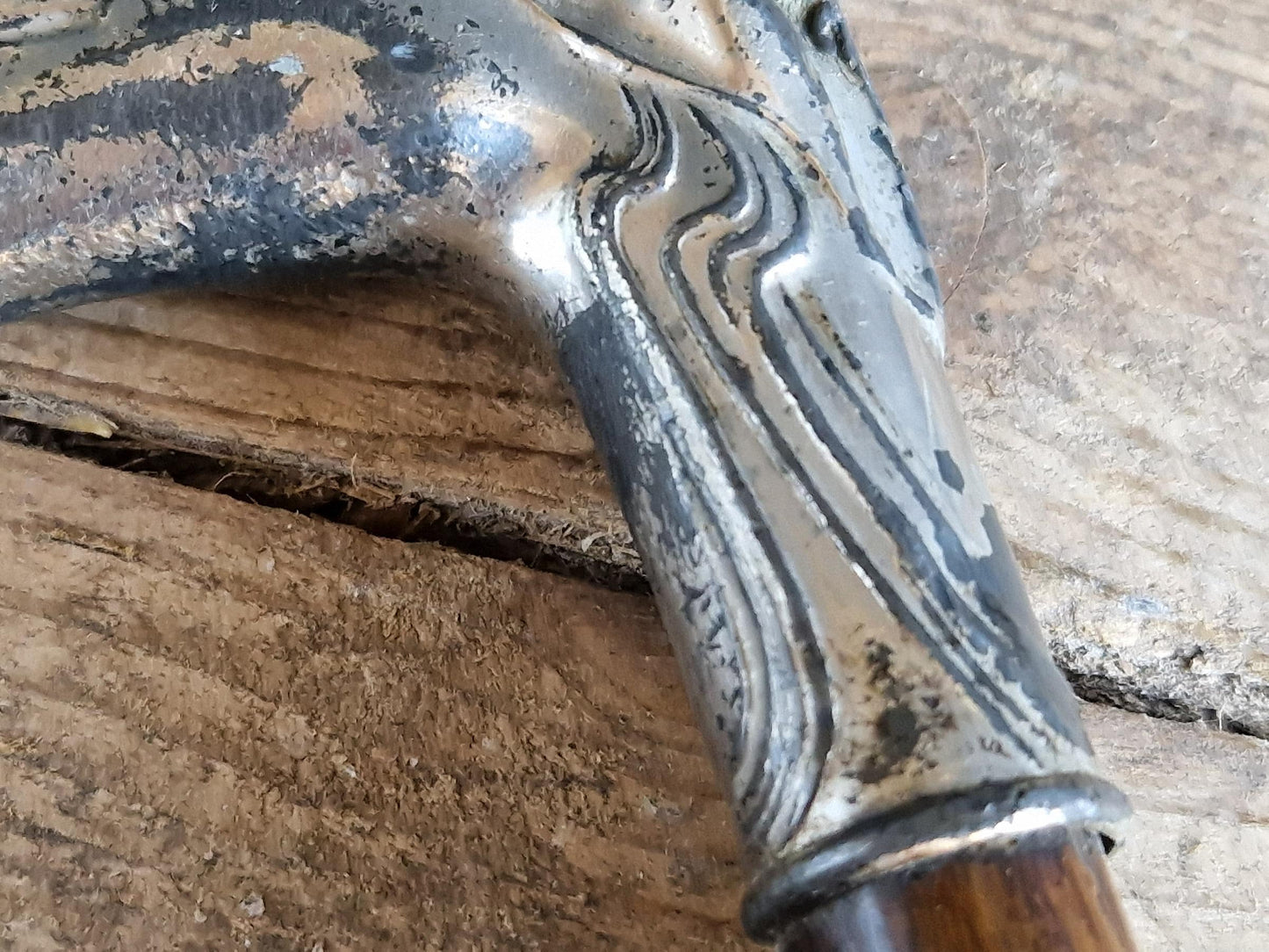 French Art Nouveau walking cane. Dogs head antique walking stick.