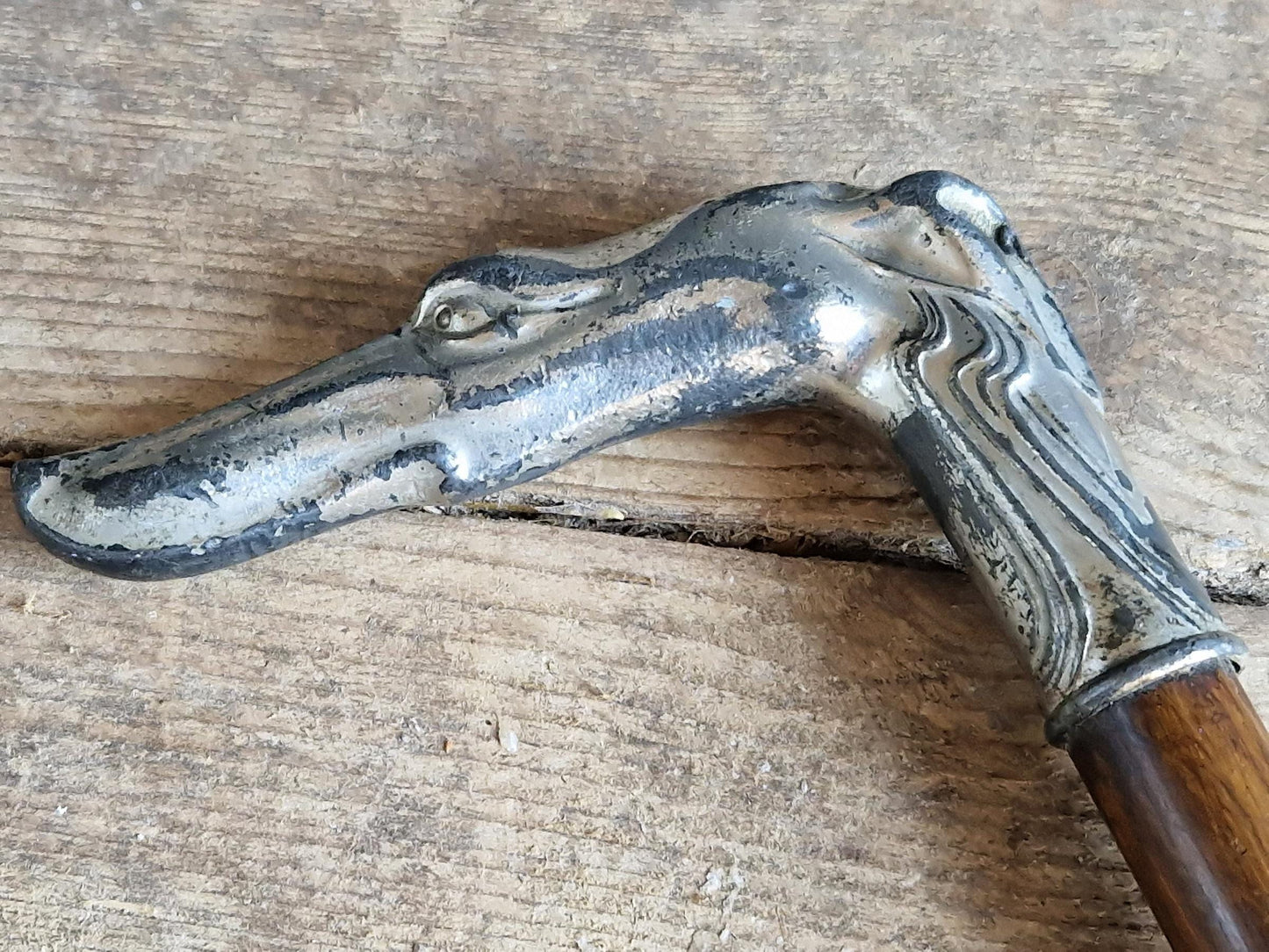 French Art Nouveau walking cane. Dogs head antique walking stick.