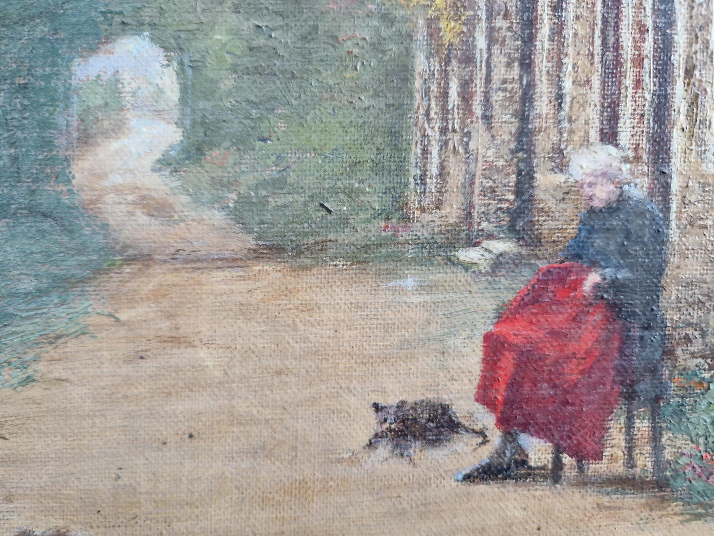 French original oil on board painting showing a country scene.