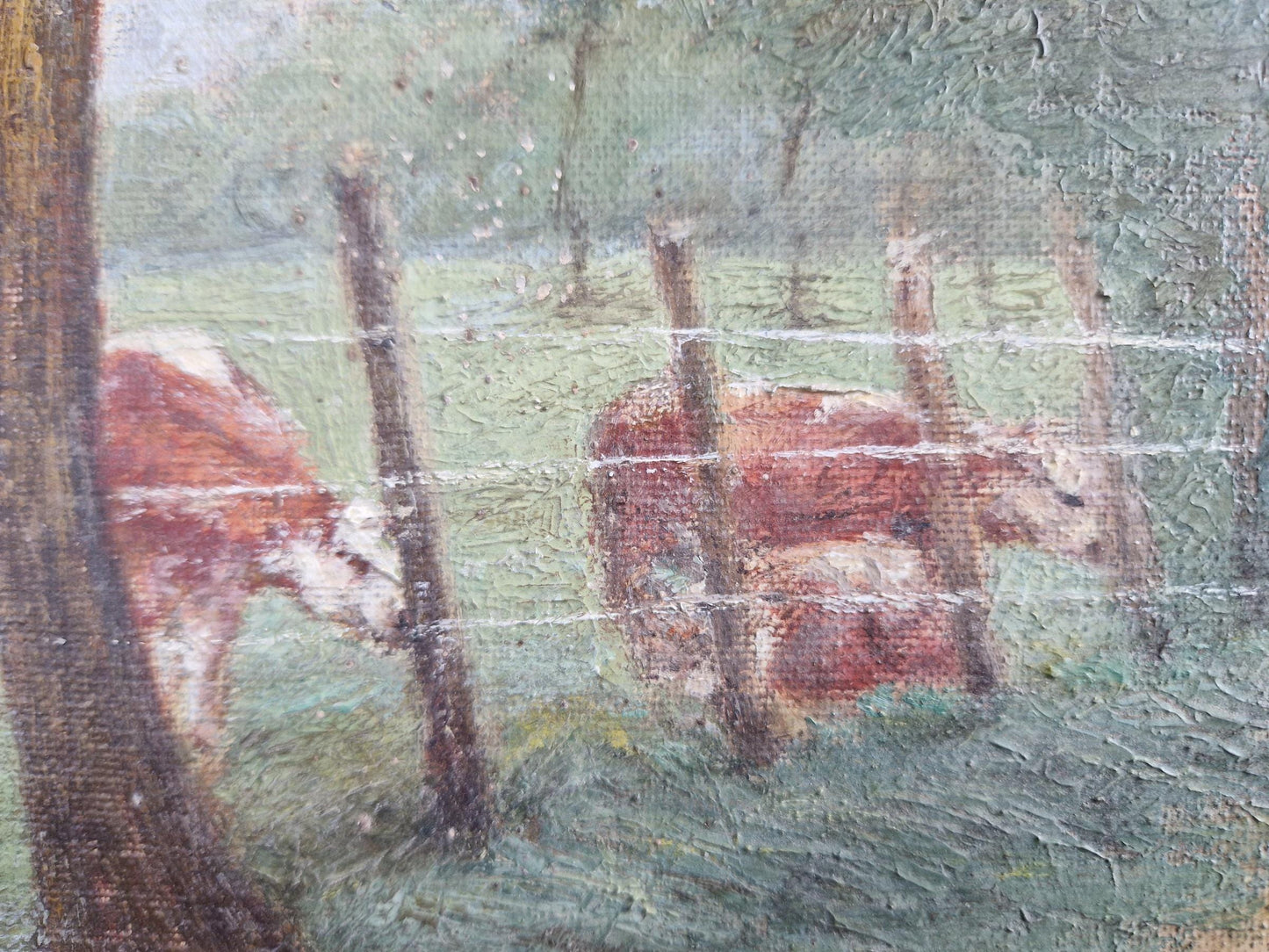 French original oil on board painting showing a country scene.