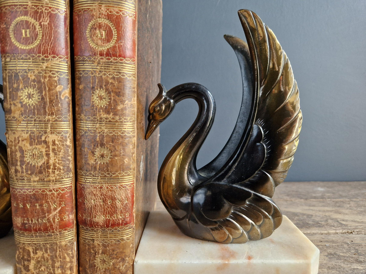 Pair of French Art deco bookends with swan decoration.