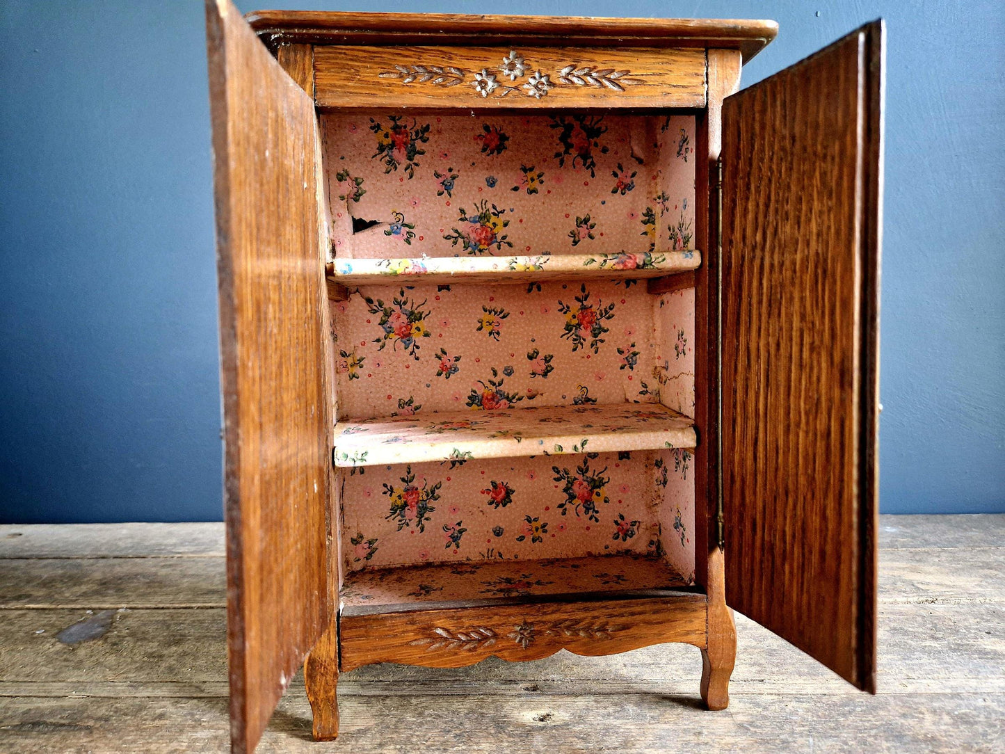 French small vintage wardrobe. Miniature armoire.
