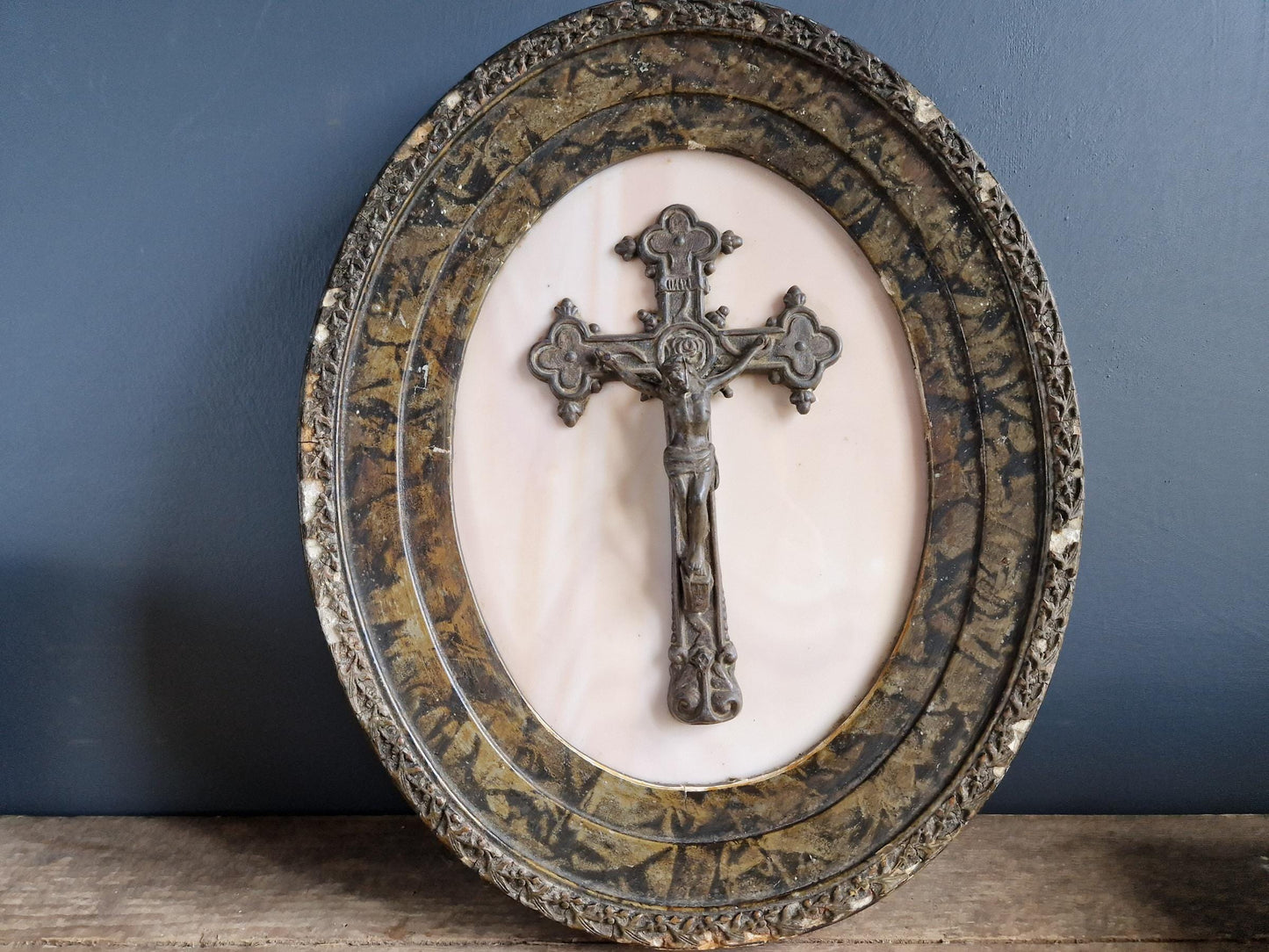 French Catholic antique crucifix Wall hanging.