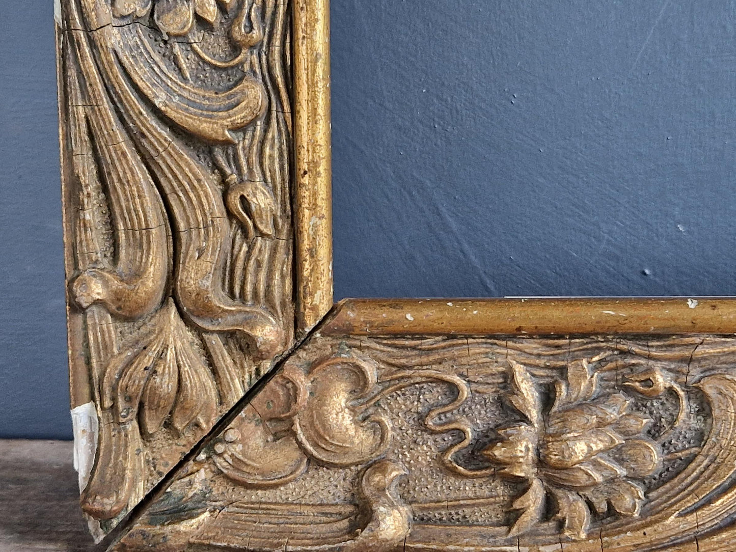 French antique picture frame. French Art Nouveau gilt wood picture frame.