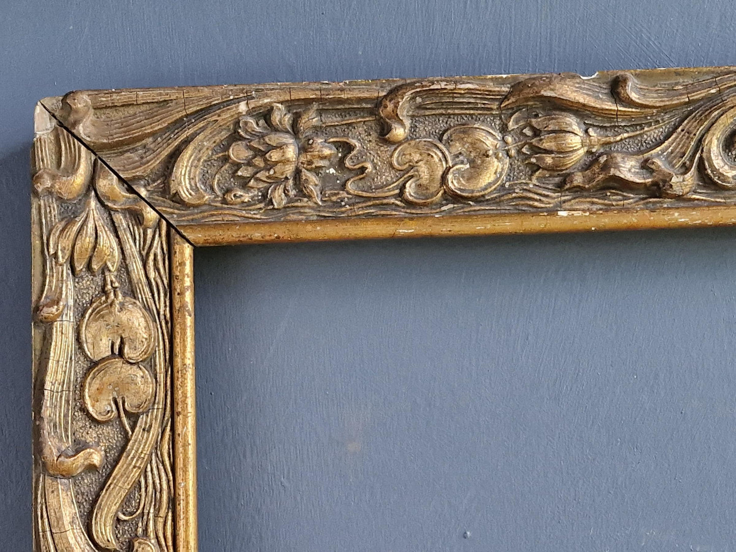 French antique picture frame. French Art Nouveau gilt wood picture frame.