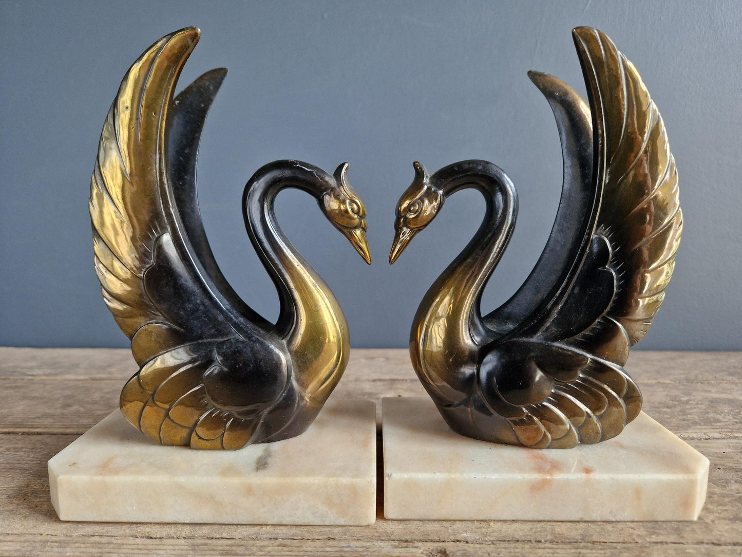 Pair of French Art deco bookends with swan decoration.