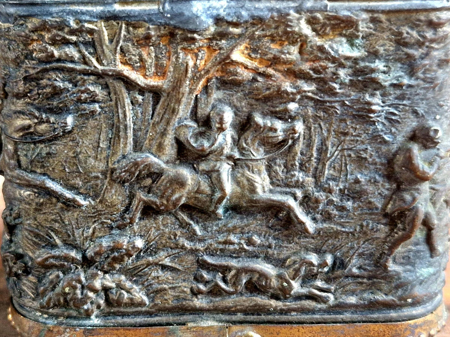 French Antique Pocket Watch Box, Napoleon III Era, Hunting Scene Decor