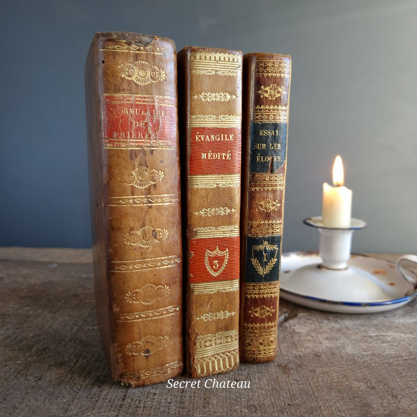 Three French antique leather bound books