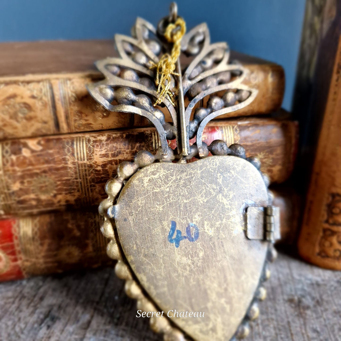 French antique heart shaped jewelled reliquary. Antique French reliquary.